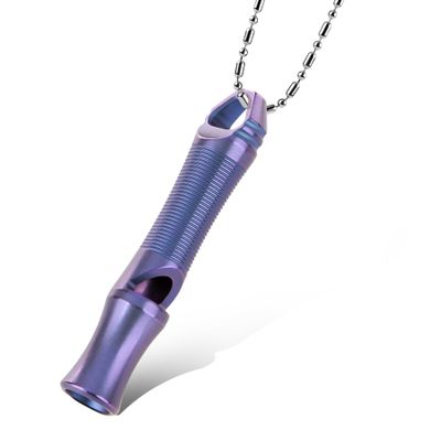TACRAY Titanium Whistle Ultra-Loud 120+ dB, CNC Machined, Lightweight & Durable Perfect for Emergency Survival, Hiking, Camping, and Outdoor Safety Includes Stainless Steel Chain (Purple)