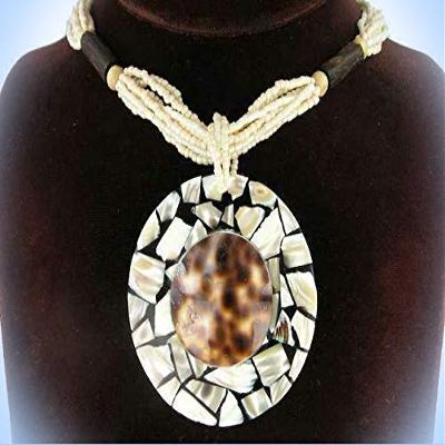 2 3/8" Necklace Cowry and Mosaic Pearl Shell Beads Unique Chic Crystal Rhinestone Elegant Jewelry Necklace for Women