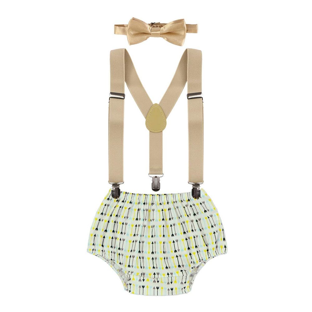 IZKIZF Cake Smash Outfits Baby Boys 1st 2nd Birthday Photo Props Outfits Arrows Diaper Cover Suspenders Bow Tie