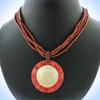 1 3/4" Necklace Round Red Coral Pearl Pendant Earthy Red Beads Unique Chic Crystal Rhinestone Elegant Jewelry Necklace for Women view 1