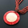 1 3/4" Necklace Round Red Coral Pearl Pendant Earthy Red Beads Unique Chic Crystal Rhinestone Elegant Jewelry Necklace for Women view 2