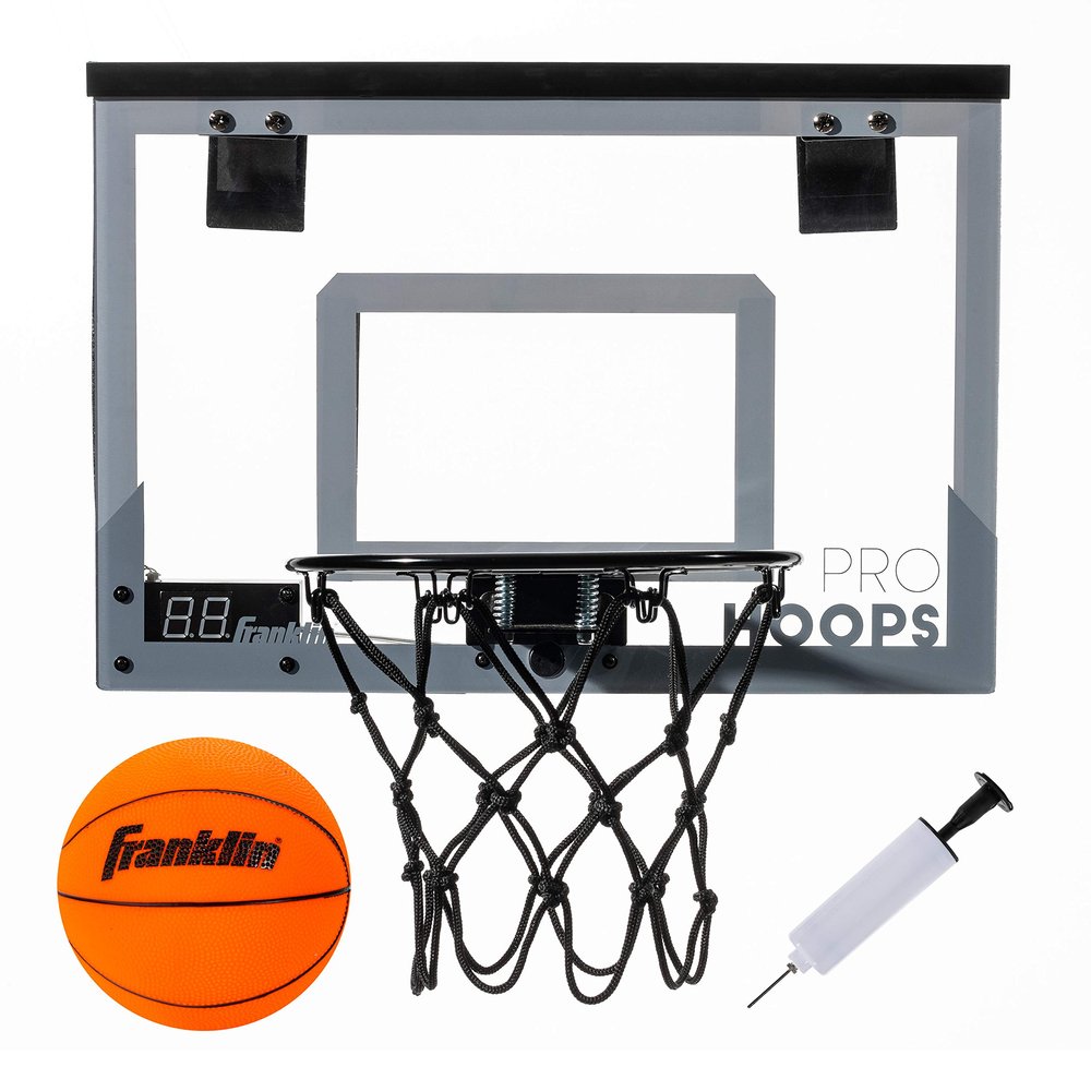 Franklin Sports Over The Door Mini Basketball Hoop - Pro Hoops Light Up Electronic Indoor Kids Hoop with Mini Basketball - Slam Dunk Approved Backboard - Bedroom + Office Mini Hoop + Ball - LED