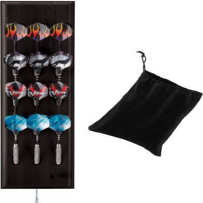 Viper Dart Caddy Solid Wood Wall Mounted Dart Holder/Stand, Displays 4 Sets of Steel or Soft Tip Darts, for All Sisal & Electronic Dartboards, Surrounds & Cabinets, Black Finish