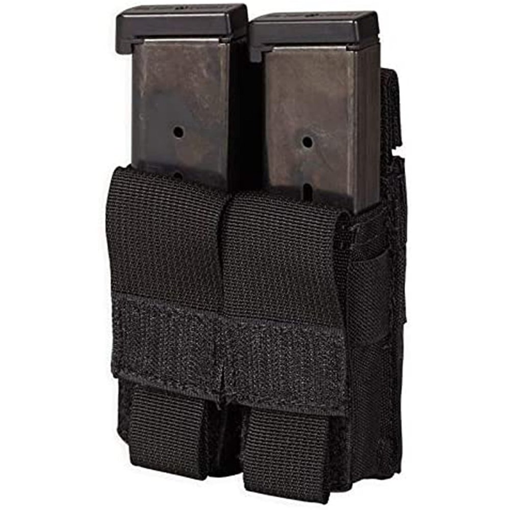 Chase Tactical Triple Pistol Mag Pouch Compact, Fast Access, Velcro Fixing Includes Rolled Cover Flap for Military, Law Enforcement, Medical, Combat Training Unisex, Black
