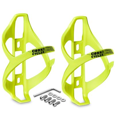 Corki Cycles Bike Water Bottle Holder Right Side Load Water Bottle Cage for Road, MTB, Gravel Bicycles Yellow 2 Pack