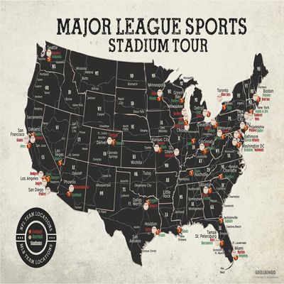 GeoJango Football & Baseball Stadium Map Poster - Vintage Edition (30Wx20H inches)
