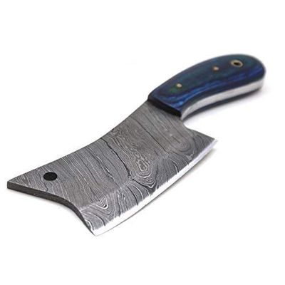 Wild Turkey Handmade Damascus Steel Collection 7" Fixed Blade Chef Cleaver Hatchet w/Leather Sheath (Color Wood)