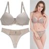 Swbreety Women's Gathered Sexy lace Bra Suit deep V Padded Bra and Panty Set Beige view 2