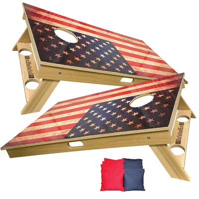 American Flag Series - Premium Cornhole Boards w Cupholders and a Handle - Includes 2 Regulation 4' x 2' Cornhole Boards w Premium Birch Plywood and 8 Cornhole Bags (Patriotic Flag)