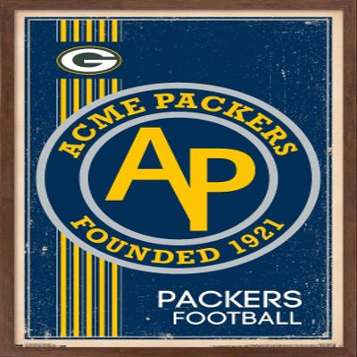 Trends International NFL Green Bay Packers - Retro Logo 14 Wall Poster, 22.375" x 34", Mahogany Framed Version