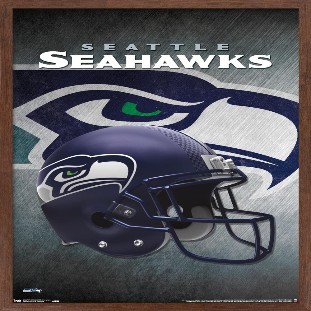 Trends International NFL Seattle Seahawks - Helmet 16 Wall Poster, 22.375" x 34", Mahogany Framed Version