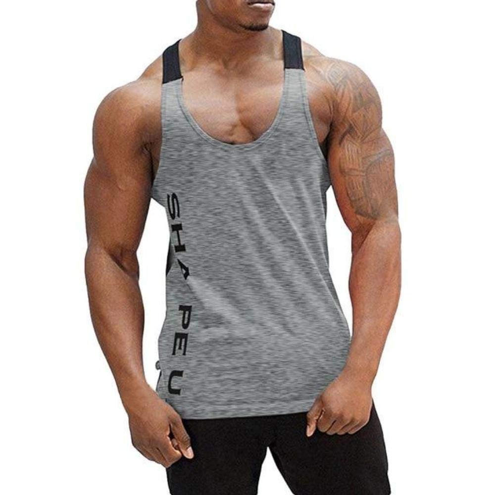 E-HOLISTIC LIFESTYLE Men's Tank Sleeveless Bodybuilding Sport Fitness Vest Grey
