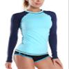 BUBBLELIME Long/Short Sleeve Rashguard for Women UPF 50+ Sun Protection - Colorblock Long Sleeve_Blue_DARKNAVY Small_BWST027 view 1