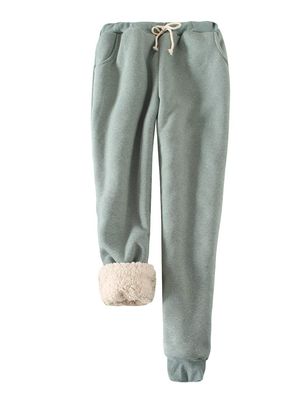 Snoly Women's Winter Fleece Sweatpants Running Active Thermal Sherpa Lined Jogger Pants with Candy Colors(Green,Large)