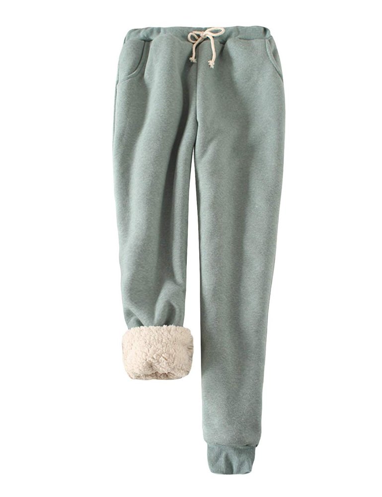 Snoly Women's Winter Fleece Sweatpants Running Active Thermal Sherpa Lined Jogger Pants with Candy Colors(Green,Large)