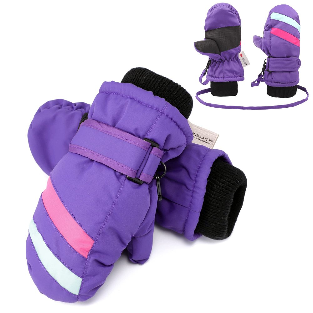 Flammi Toddler Snow Mittens Waterproof Ski Gloves Kids Purple