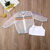 1-6T Toddler Girls Shorts Set 3pcs Summer Clothes Baby Cropped Vest Top + Long Sleeve Mesh Zipper Jacket (Gray, 5-6 Years) view 4