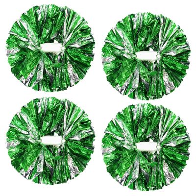 CREATIEE-PRO 4Pcs Metallic Cheerleading Pom Poms, 2 Pair Cheerleader Cheering Squad Pompoms for School Sports Dance Games Team Spirit Cheer(Green-Silver)