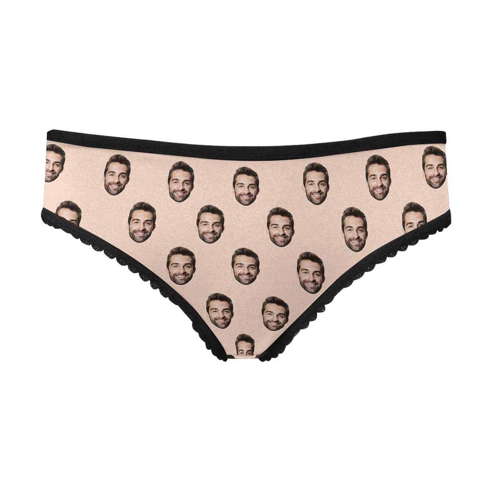 Custom Face Photo Boyfriend Husband Face Pattern Carnation Women's High-Cut Brief Panty Underwear for Girl Friend Wife XL