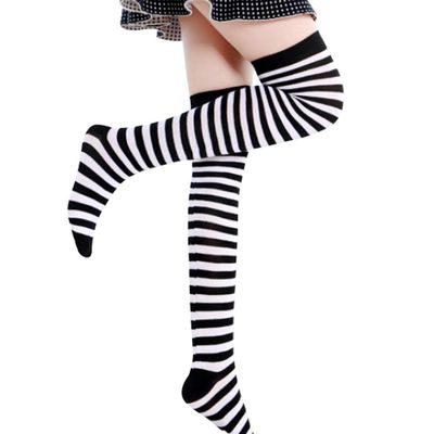 ZIXIANNIU Halloween Womens Long Striped Thigh High Socks Cotton Over the Knee Socks Leg Warmers Christmas stockings (Black)