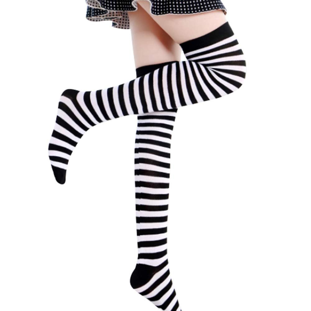 ZIXIANNIU Halloween Womens Long Striped Thigh High Socks Cotton Over the Knee Socks Leg Warmers Christmas stockings (Black)