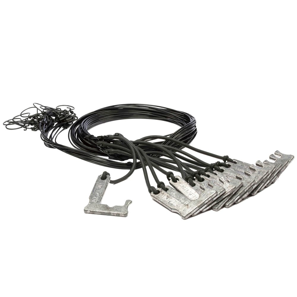 Rig'Em Right Waterfowl Pre-Rigged Duck Hunting J-Weights on 72 Inch Monofilament Mainline with Crimps, Bungee Cord and Decoy Rigging Swivels (6-oz Weights)