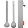 TiTo Titanium Long Handle Spork and Spoon Eco-Friendly Ultralight Portabale Flatware for Outdoor Camping Backpacking Hiking Travel Picnic Tableware with Bag (2Pcs Sandblasting) view 1