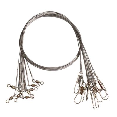 10pcs Fishing Wire Leaders Heavy Duty Nylon-Coated Fishing Line Wire Leaders with Swivels and Snaps 18inch, 45LB (10pcs Silver)