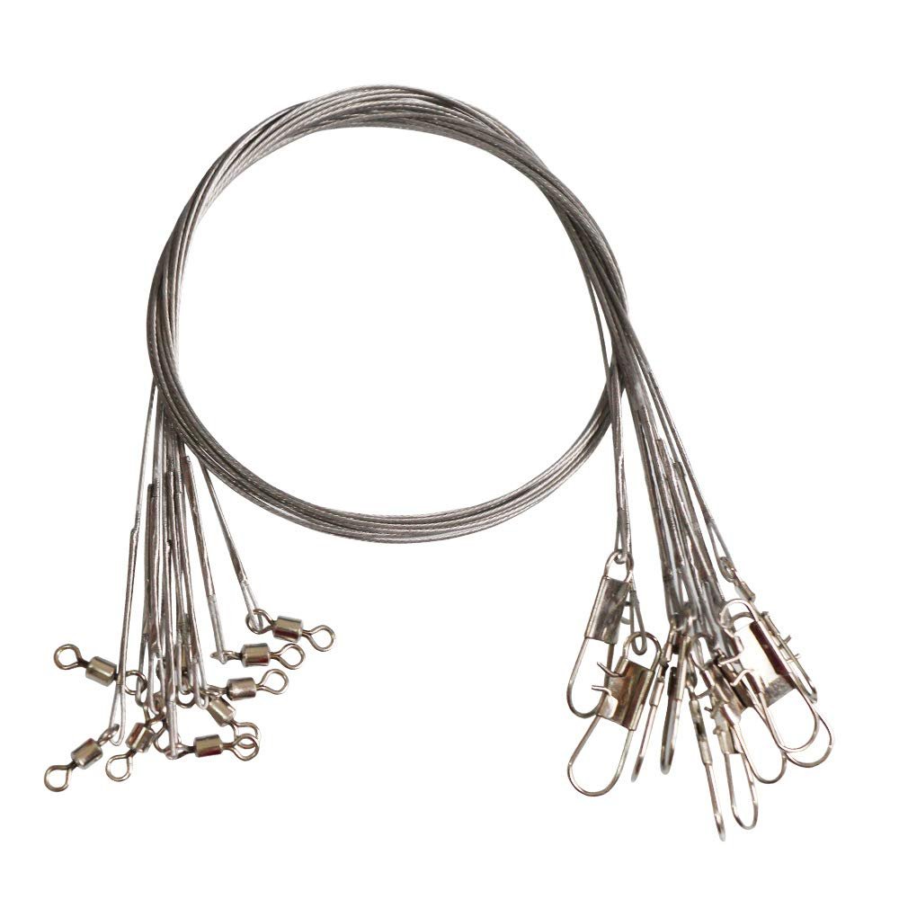 10pcs Fishing Wire Leaders Heavy Duty Nylon-Coated Fishing Line Wire Leaders with Swivels and Snaps 18inch, 45LB (10pcs Silver)