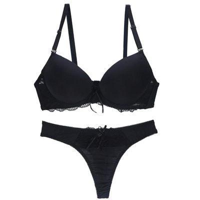 Sbreety Swbreety Women Bra and Panty Set Satin Bowknot Lace Underwire Bras Lingerie Set Black, 34B