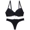 Sbreety Swbreety Women Bra and Panty Set Satin Bowknot Lace Underwire Bras Lingerie Set Black, 34B view 3