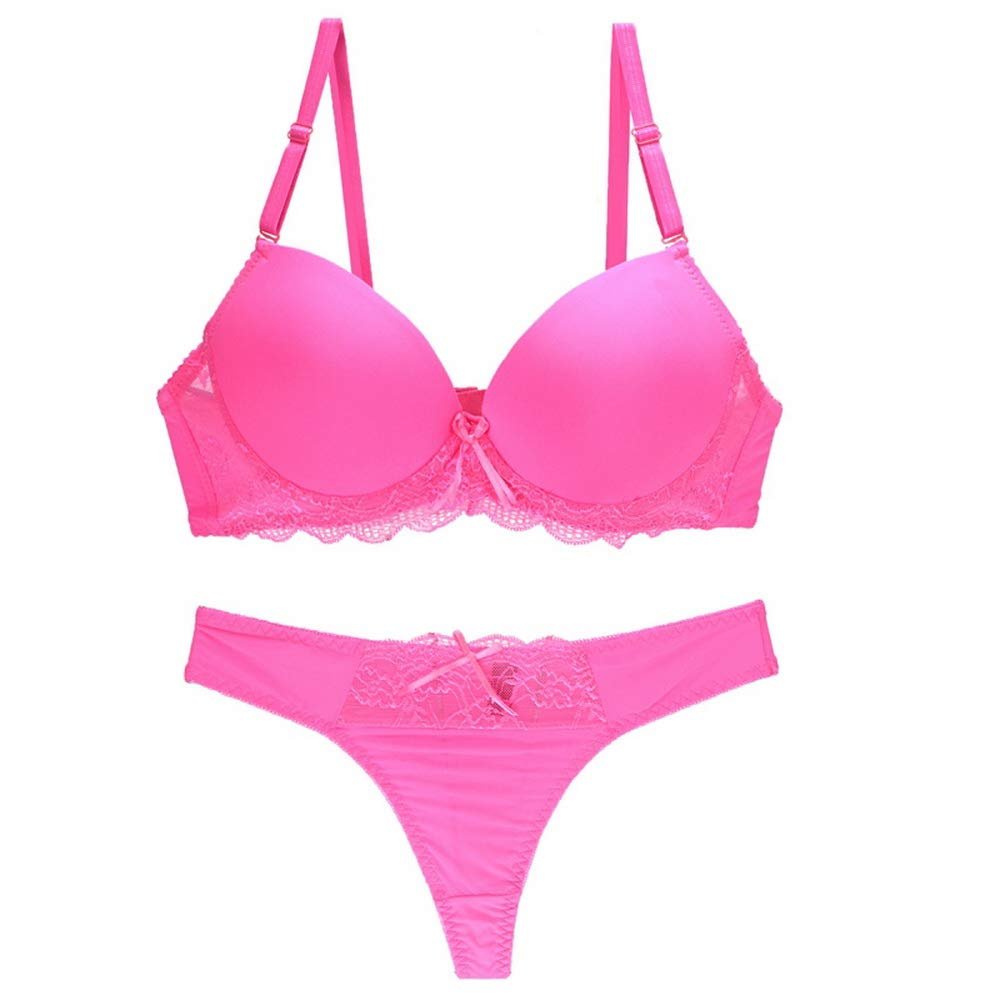 Sbreety Swbreety Women's Gathered Sexy lace Bra Suit deep V Padded Bra and Panty Set, Rose Red, 40C