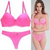 Sbreety Swbreety Women's Gathered Sexy lace Bra Suit deep V Padded Bra and Panty Set, Rose Red, 40C view 2