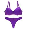 Swbreety Women's Underwire Lace Bra and Thong Set Everyday Bra Set Plus Size Purple view 1