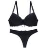 Swbreety Women's Lace Comfortable Push-up Bra and Panty Set Underwire Bras Black view 1