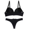 Swbreety Women's Lace Comfortable Push-up Bra and Panty Set Underwire Bras Black view 4