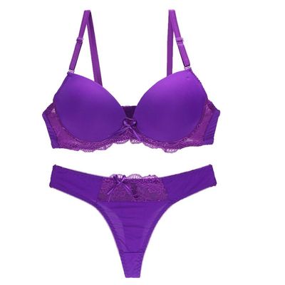 Swbreety Women's Push Up Lace Bra Set Sexy Bowknot Lingerie Bra and Panties Set Purple