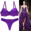 Swbreety Women's Push Up Lace Bra Set Sexy Bowknot Lingerie Bra and Panties Set Purple view 2