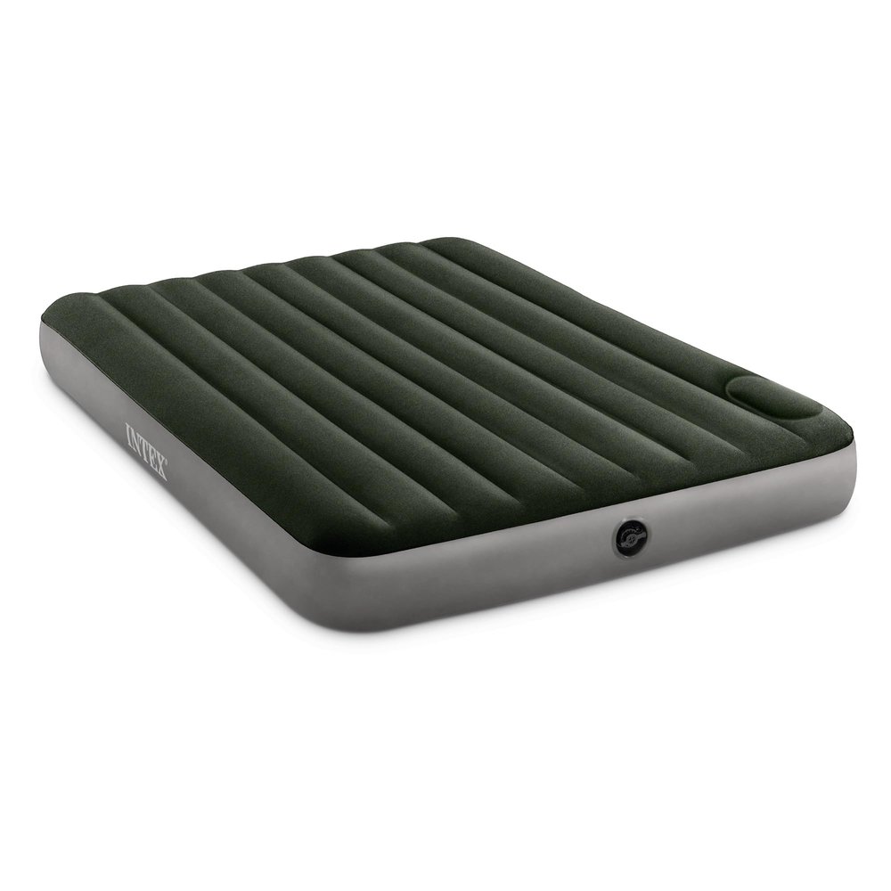 Intex 64763E Dura-Beam Standard Downy Air Mattress: Fiber-Tech Queen Size Built-in Foot Pump 10in Bed Height 600lb Weight Capacity