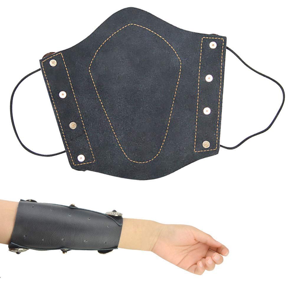 Leather Arm Guard Archery Arm Protector Arm Protection Bracer Arrow Bow Gear Accessories Adjustable for Hunting Shooting (Black)