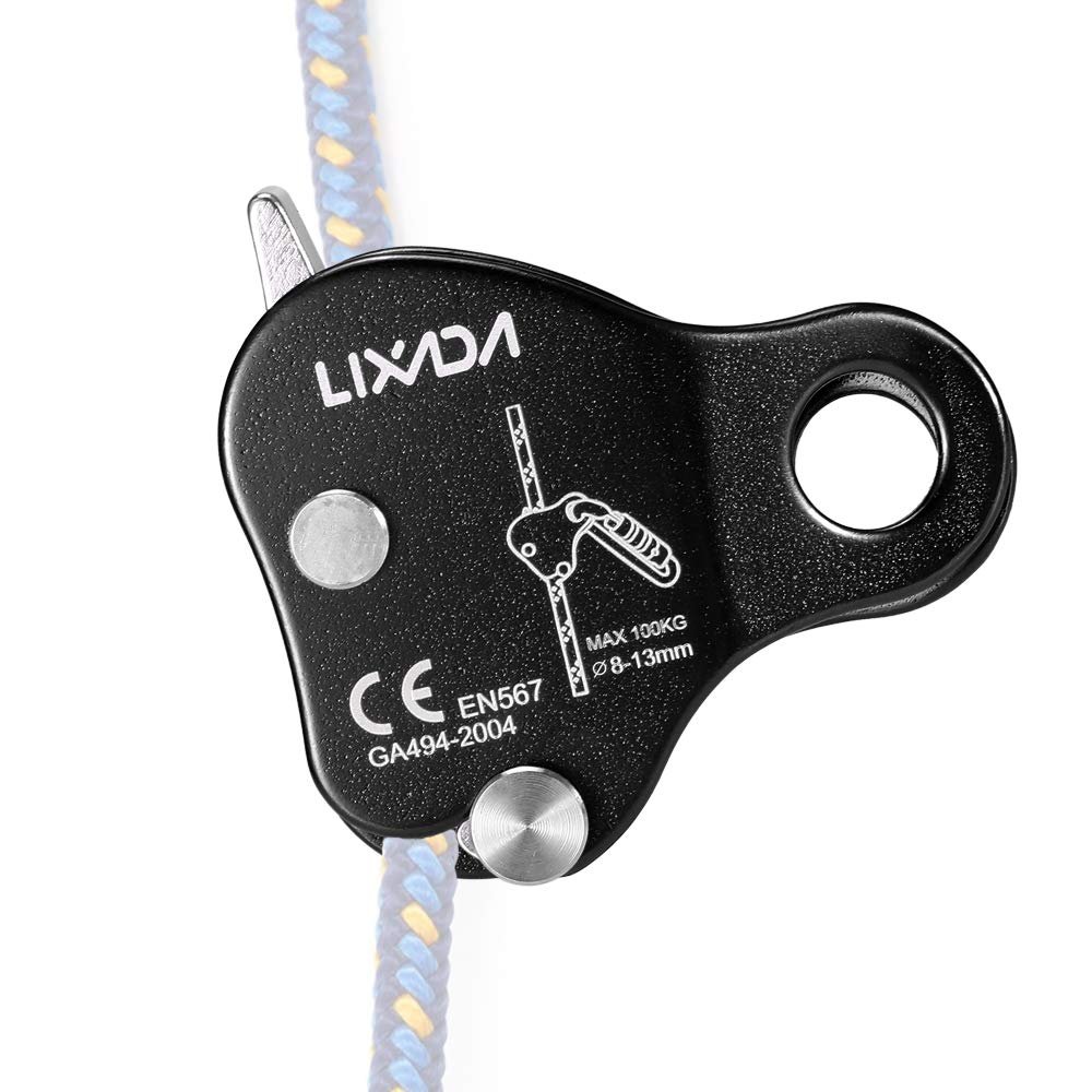 Lixada Rock Climbing Ascender Ultralight Fall Arrest Protection Belay Device Self-Locking 8-13MM Rope Grip Clamp for Outdoor Climbing and Rescue, Black