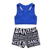 Moily Kids Girls Gymnastics/Dance/Sports Two Piece Outfit Racer Back Crop Top with Booty Shorts Swimwear Blue&Black 7-8 view 3