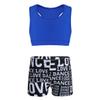 Moily Kids Girls Gymnastics/Dance/Sports Two Piece Outfit Racer Back Crop Top with Booty Shorts Swimwear Blue&Black 7-8 view 4