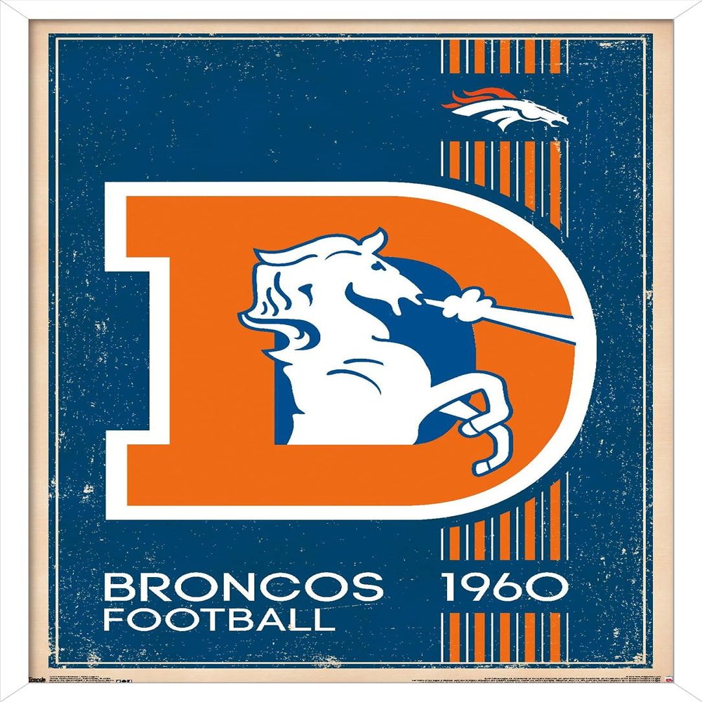 Trends International NFL Denver Broncos - Retro Logo 14 Wall Poster, 22.375" x 34", White Framed Version