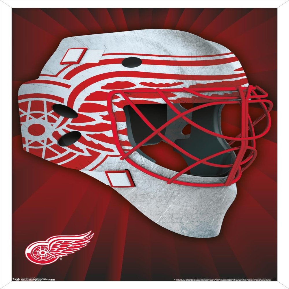 Trends International NHL Detroit Redwings - Mask 16 Wall Poster, 22.375" x 34", White Framed Version
