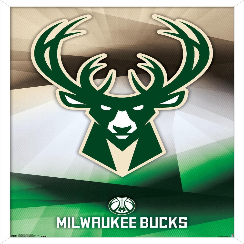 Trends International NBA Milwaukee Bucks - Logo 16 Wall Poster, 22.375" x 34", White Framed Version