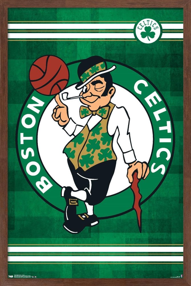 Trends International NBA Boston Celtics - Logo 14 Wall Poster, 22.375" x 34", Mahogany Framed Version