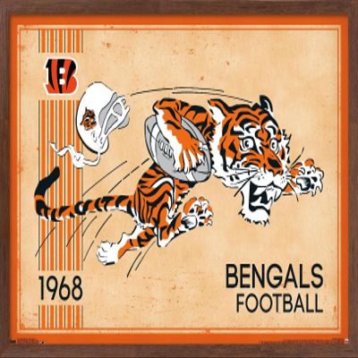 NFL Cincinnati Bengals - Retro Logo 14 Wall Poster, 34L" x 22.4W", Mahogany Framed Version