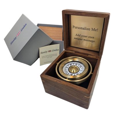 Personalized Large Desk Compass Gift for Men, Him, Son | Engraved Gifts for Graduation, Baptism, Confirmation, Business Promotion, Executive Retirement | Gimbaled Brass Compass in Wood Box
