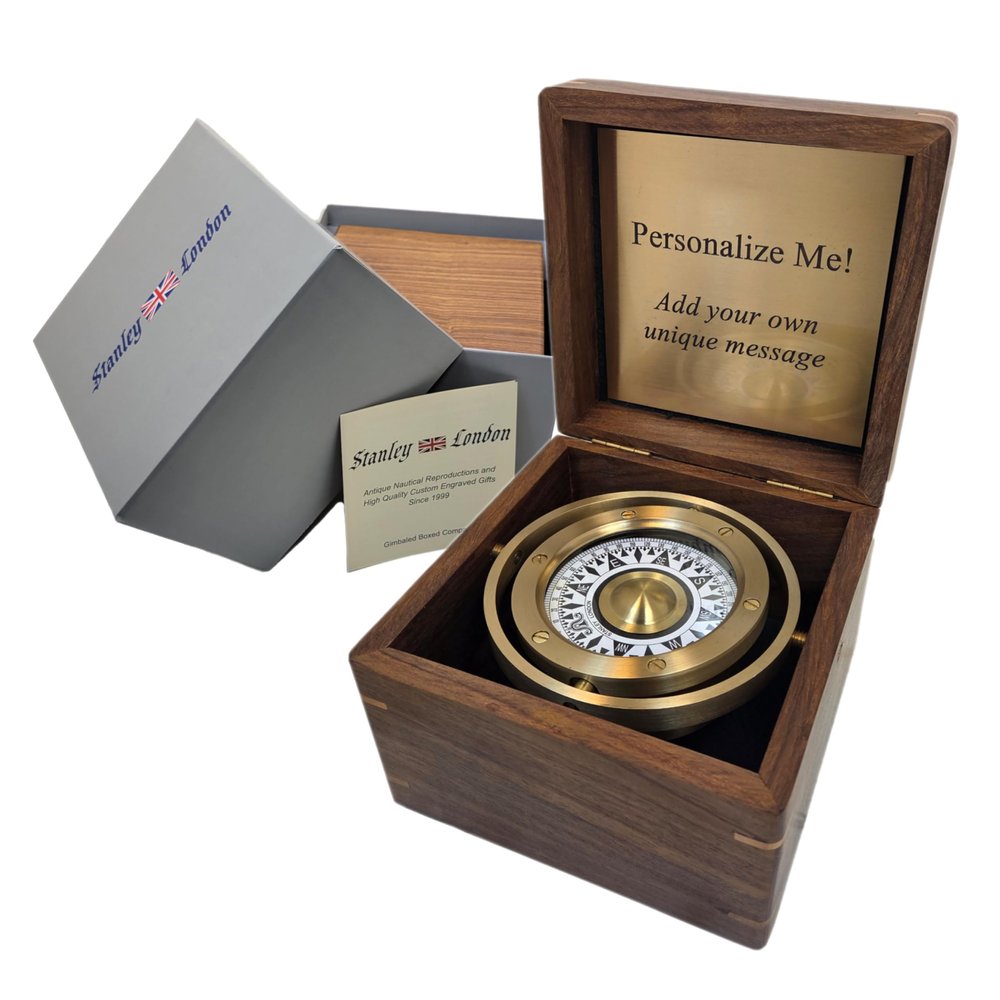 Personalized Large Desk Compass Gift for Men, Him, Son | Engraved Gifts for Graduation, Baptism, Confirmation, Business Promotion, Executive Retirement | Gimbaled Brass Compass in Wood Box